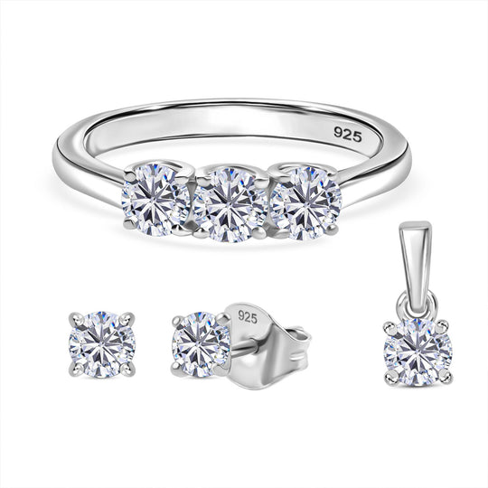 Moissanit Schmuckset 925 Silber rhodiniert (Größe 19) ca. 1,44 ct.