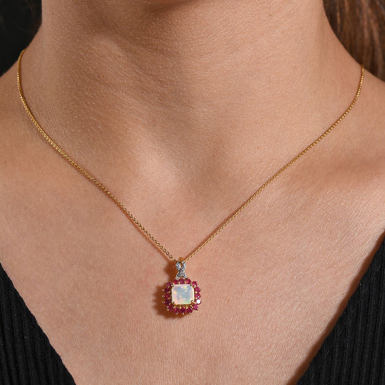 Opal Radiance - D joy Natürlicher, äthiopischer Welo Opal, Tansanit Starlit Anhänger mit Kette ca. 50 cm, 925 Silber 750 Gelbgold Vermeil ca. 1.63 ct