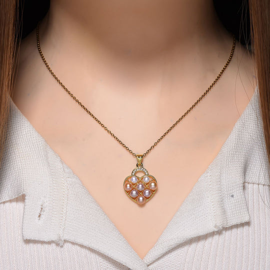 Mehrfarbiger Süßwasser Perle und weißer Zirkonia Anhänger mit 50cm Kette, Messing