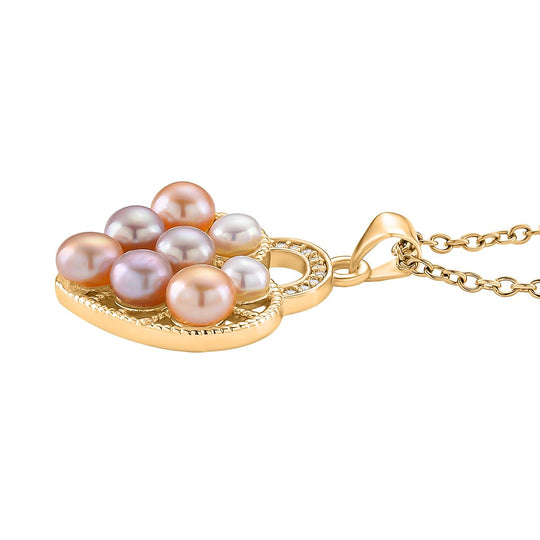 Mehrfarbiger Süßwasser Perle und weißer Zirkonia Anhänger mit 50cm Kette, Messing