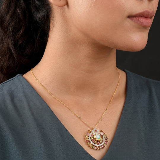D'joy AA Natürlicher, äthiopischer Welo Opal, Mehrfarbig-Turmalin Schmuckset ca. 50 cm, 925 Silber 750 Gelbgold Vermeil ca. 5.54 ct
