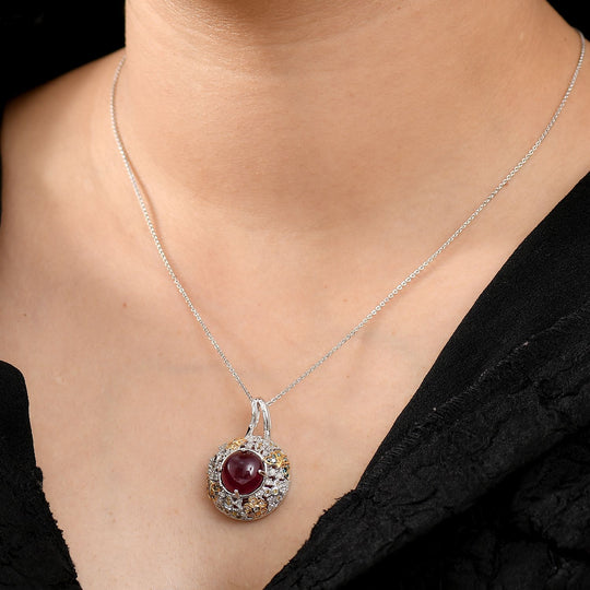 GP Italienischer Garten Kollektion - AA Afrikanischer Rubin (Fissure gefüllt), mehrfarbiger Diamanten Anhänger mit Kette ca. 45 cm, 925 Silber rhodiniert, 925 Silber Rhodiniert und 750 Gelbgold Vermeil ca. 9.71 ct