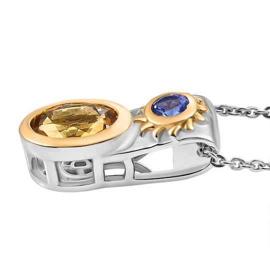 D Joy Natürlicher goldener Tansanit, Tansanit Anhänger mit Kette, 925 Silber rhodiniert, 925 Silber rhodiniert und 750 Gelbgold Vermeil ca. 0.92 ct