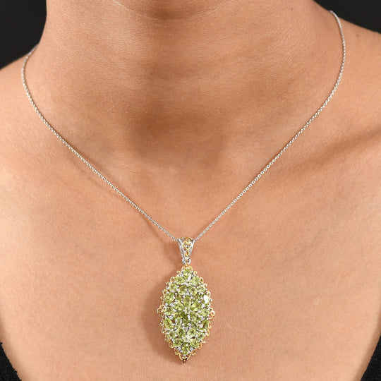 D'joy Natürlicher Peridot Anhänger mit Kette ca. 50 cm, 925 Silber Rhodiniert und 750 Gelbgold Vermeil ca. 5.59 ct