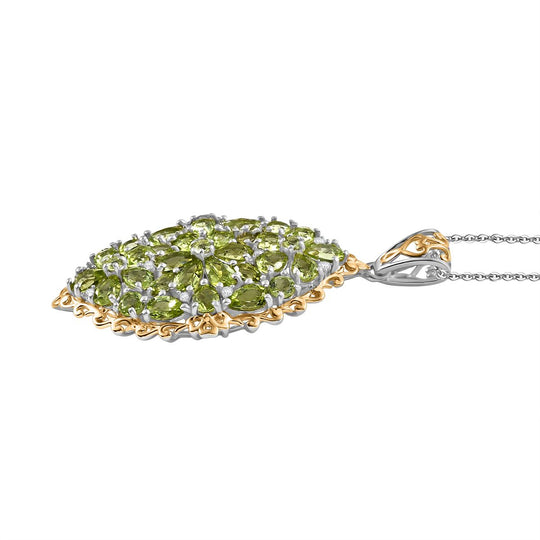 D'joy Natürlicher Peridot Anhänger mit Kette ca. 50 cm, 925 Silber Rhodiniert und 750 Gelbgold Vermeil ca. 5.59 ct