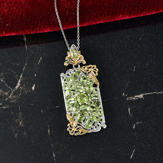 D'joy Natürlicher Peridot Anhänger mit Kette ca. 50 cm, 925 Silber Rhodiniert und 750 Gelbgold Vermeil ca. 5.29 ct