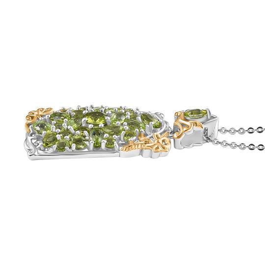 D'joy Natürlicher Peridot Anhänger mit Kette ca. 50 cm, 925 Silber Rhodiniert und 750 Gelbgold Vermeil ca. 5.29 ct