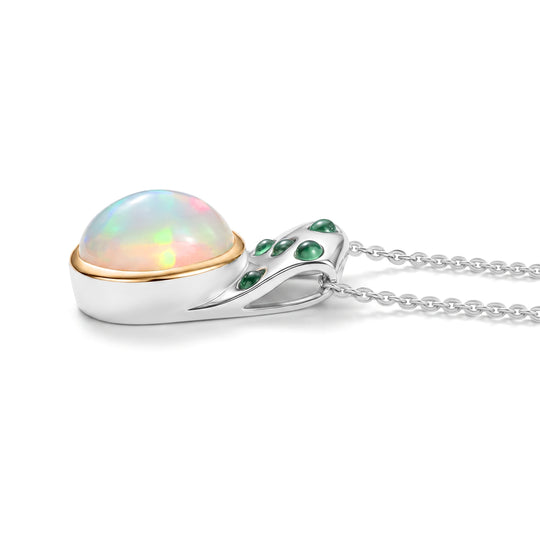 AA Natürlicher, äthiopischer Welo Opal, Smaragd Anhänger mit Kette, ca. 50 cm, 925 Silber rhodiniert ca. 2.89 ct