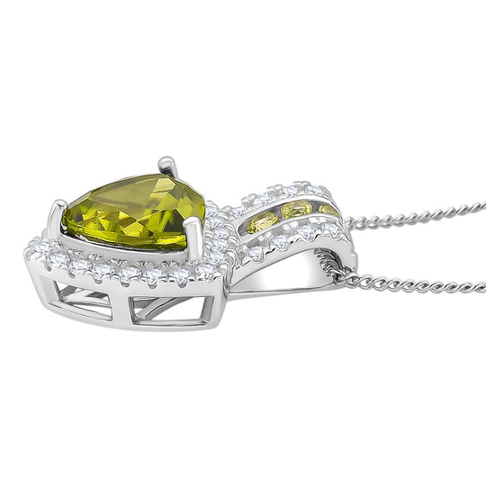 D'joy EXKLUSIVER ASSCHER SCHLIFF Natürlicher Peridot, Moissanit Anhänger mit Kette ca. 45 cm, 925 Silber rhodiniert ca. 2.18 ct