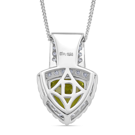 D'joy EXKLUSIVER ASSCHER SCHLIFF Natürlicher Peridot, Moissanit Anhänger mit Kette ca. 45 cm, 925 Silber rhodiniert ca. 2.18 ct