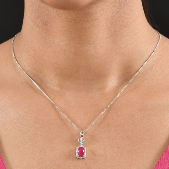 D'Joy Maulbeer Mondstein, Orissa Rose Granat Anhänger mit Kette, ca. 50 cm 925 Silber Rhodiniert und 750 Gelbgold Vermeil ca. 1.93 ct