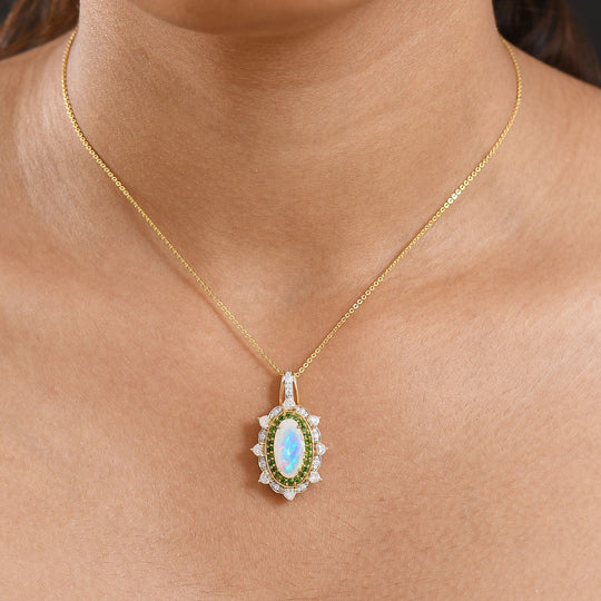 D'Joy AA Natürlicher, äthiopischer Welo Opal, Moissanit Schmuckset ca. 50 cm 925 Silber 750 Gelbgold Vermeil ca. 4.55 ct