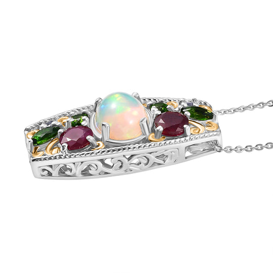 D'joy AA Mehrfarbiger Edelstein Anhänger mit Kette, ca. 50 cm, 925 Silber Rhodiniert und 750 Gelbgold Vermeil ca. 3.80 ct