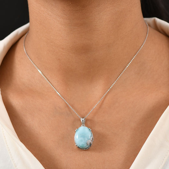 D'joy Larimar, Weißer Zirkon Anhänger mit Kette ca. 50 cm, 925 Silber rhodiniert ca. 18.25 ct