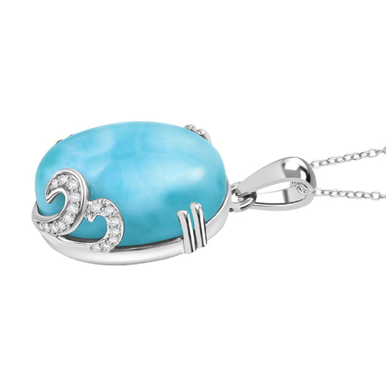 D'joy Larimar, Weißer Zirkon Anhänger mit Kette ca. 50 cm, 925 Silber rhodiniert ca. 18.25 ct