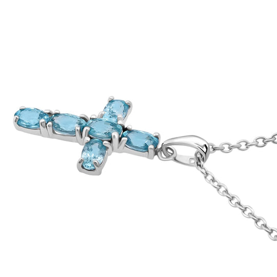 D'joy Blauer Zirkon Anhänger mit Kette ca. 50 cm, 925 Silber rhodiniert und 316L Edelstahl ca. 2.17 ct