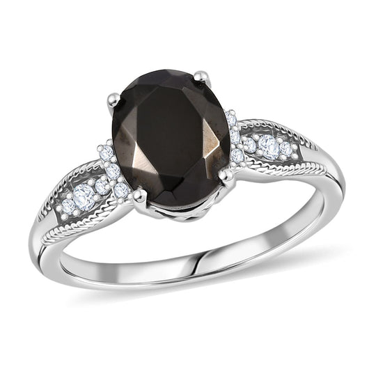 2er Set - D'Joy Elite Shungit (Oval) Ring und Anhänger, 925 Silber platiniert (Größe 20.00) ca. 1.82 ct