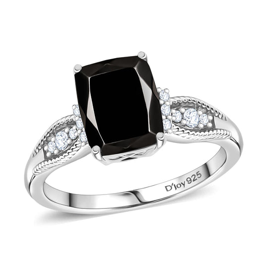 2er Set - D'Joy Elite Shungit Ring und Anhänger, 925 Silber platiniert (Größe 20.00) ca. 5,65 ct.