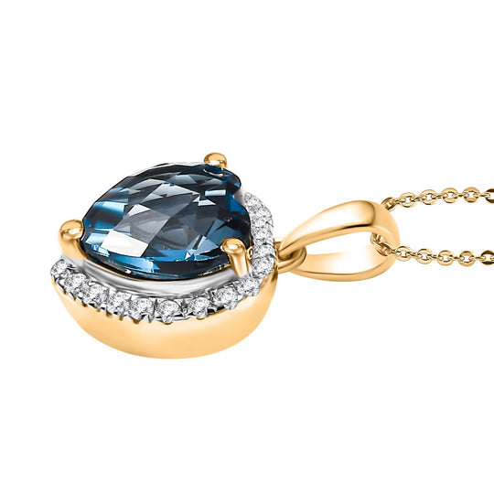 AA London Blau Topas, Weißer Zirkon Schmuckset ca. 50 cm 925 Silber vergoldet ca. 2.32 ct