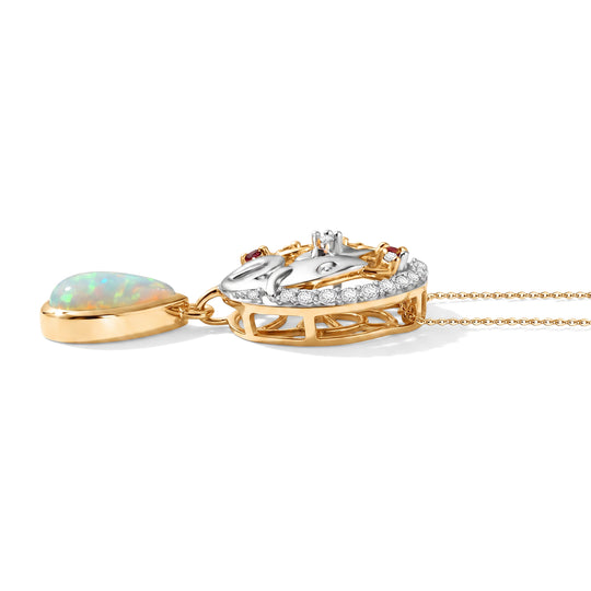 D'Joy AA Natürlicher, äthiopischer Welo Opal, Mehrfarbiger Saphir Anhänger mit Kette, ca. 50 cm 925 Silber Rhodiniert und 750 Gelbgold Vermeil ca. 1.45 ct