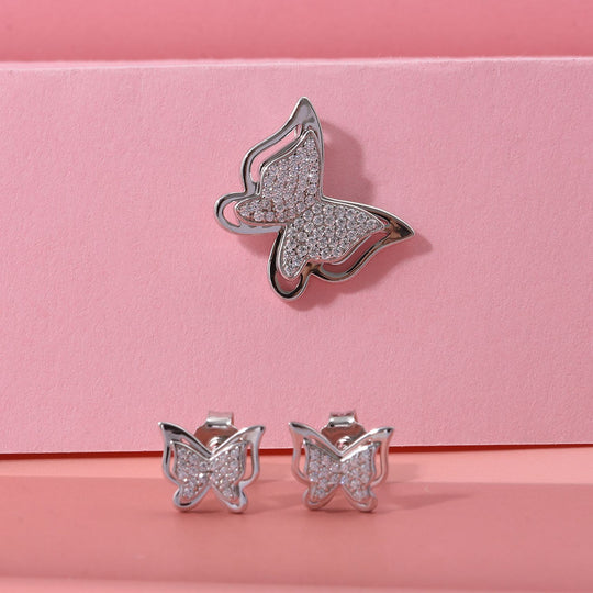2er Set - Weißer Zirkonia Anhänger und Ohrringe, 925 Silber rhodiniert
