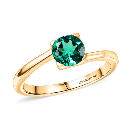 2er Set - D'Joy AAA Lab Grown Kolumbianischer Smaragd Ring und Anhänger, 925 Silber 750 Gelbgold Vermeil (Größe 21.00) ca. 1.76 ct