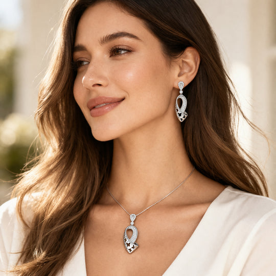 LUSTRO STELLA - Weißer Zirkonia Ohrringe und Anhänger, 925 Silber rhodiniert