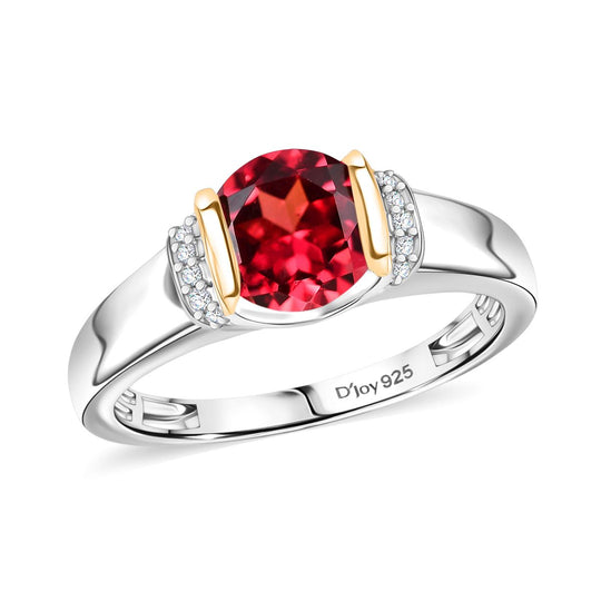 2er Set - D'joy Lab Grown Padparadscha-Saphir, Weißer Zirkon Ring und Ohrringe, 925 Silber Rhodiniert und 750 Gelbgold Vermeil (Größe 18.00) ca. 4.66 ct