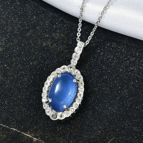 D'Joy Aurora Mondstein, Weißer Zirkon Anhänger mit Kette, ca. 50 cm 925 Silber rhodiniert ca. 4.18 ct