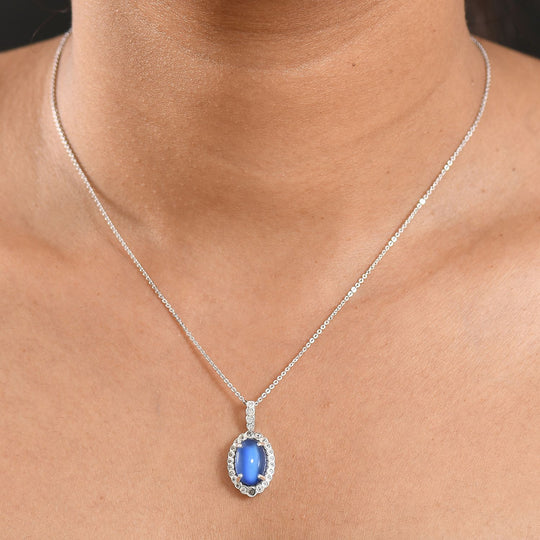 D'Joy Aurora Mondstein, Weißer Zirkon Anhänger mit Kette, ca. 50 cm 925 Silber rhodiniert ca. 4.18 ct