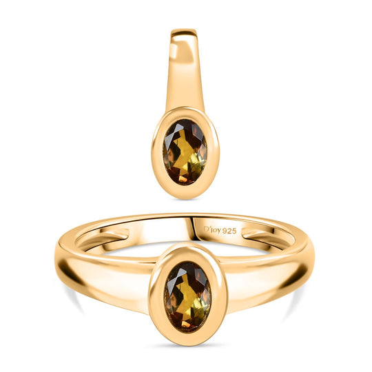 D'Joy AA Andalusit Schmuckset 925 Silber 750 Gelb Vergoldet (Größe 18) ca. 0.98 ct