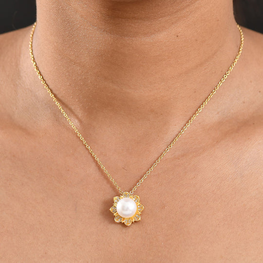 Süßwasser Perle (ca. 10-10.5 mm), Weißer Zirkon Schmuckset ca. 50 cm