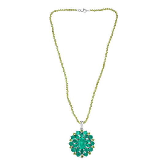 D'Joy Smaragd-Quarz Triplette Anhänger mit kettte ca. 50 cm 925 Silber rhodiniert ca. 66.35 ct