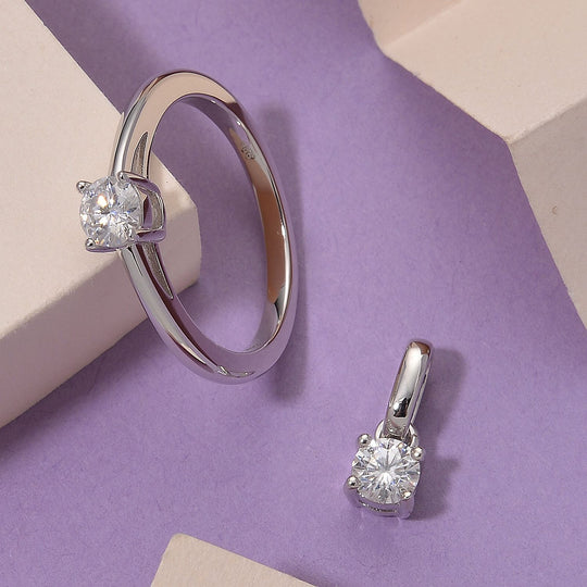 D'Joy GRA zertifiziert Moissanit Schmuckset 925 Silber vergoldet (Größe 18) ca. 2.00 ct
