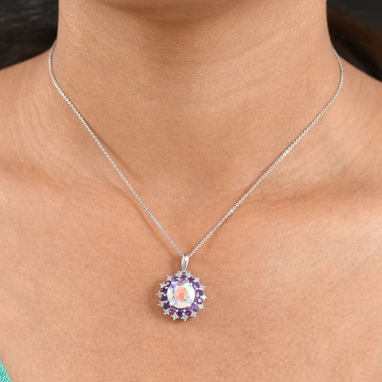 D'Joy Merkur mystischer Topas, Afrikanischer Amethyst Schmuckset ca. 45 cm 925 Silber rhodiniert ca. 5.89 ct