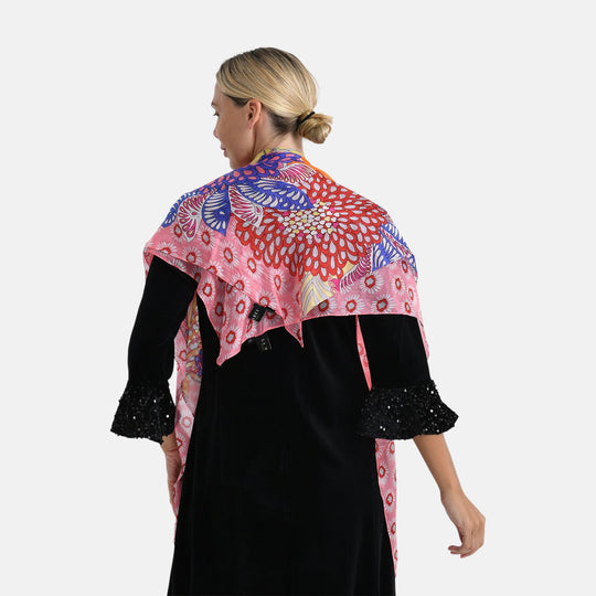 LA MAREY Signature - Seiden-Foulard aus 100% Maulbeerseide und Schmetterling-Seidenbrokat-Brosche, 110x110 cm, Rosa
