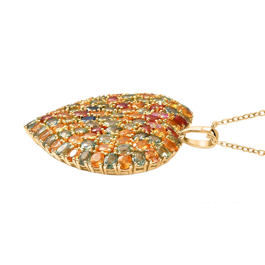 D'Joy Mehrfarbig Saphir Schmuckset ca. 50 cm 925 Silber 750 Gelbgold Vermeil ca. 24,48 ct.