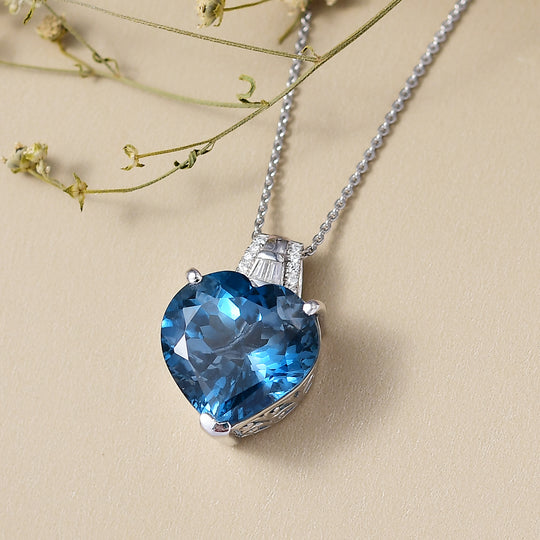 D'Joy London Blau Topas, Moissanit Schmuckset ca. 50 cm 925 Silber rhodiniert ca. 12,66 ct.