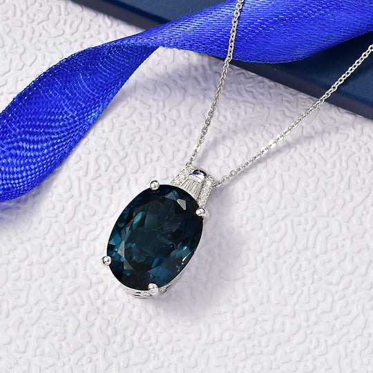 D'Joy London Blau Topas, Moissanit Anhänger mit Kette, ca. 50 cm 925 Silber rhodiniert ca. 15.95 ct