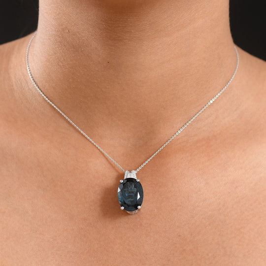 D'Joy London Blau Topas, Moissanit Anhänger mit Kette, ca. 50 cm 925 Silber rhodiniert ca. 15.95 ct