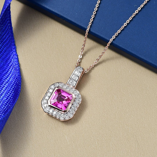 Luxuriant - AAA Lab Grown Rosa Saphir, Lab Grown Diamant Schmuckset ca. 50 cm 925 Silber 750 Roségold Vermeil ca. 2.63 ct