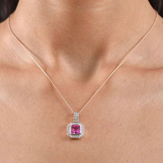 Luxuriant - AAA Lab Grown Rosa Saphir, Lab Grown Diamant Schmuckset ca. 50 cm 925 Silber 750 Roségold Vermeil ca. 2.63 ct