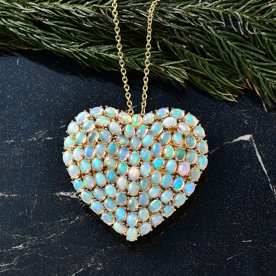 D'Joy AA Natürlicher, äthiopischer Welo Opal Anhänger mit Kette, ca. 45 cm 925 Silber 750 Gelbgold Vermeil ca. 9.34 ct