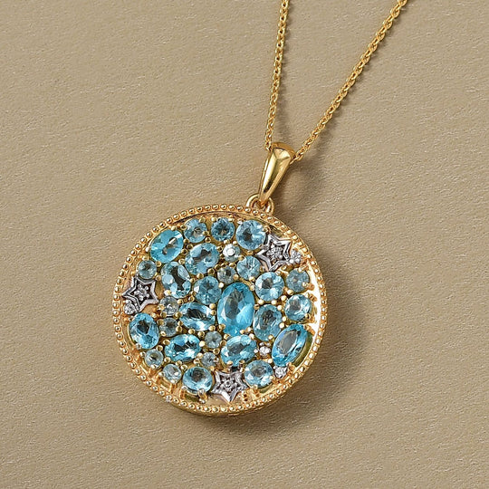 D'Joy AAA Blauer Apatit Schmuckset ca. 50 cm 925 Silber 750 Gelbgold Vermeil und 925 Silber Rhodiniert ca. 3.91 ct