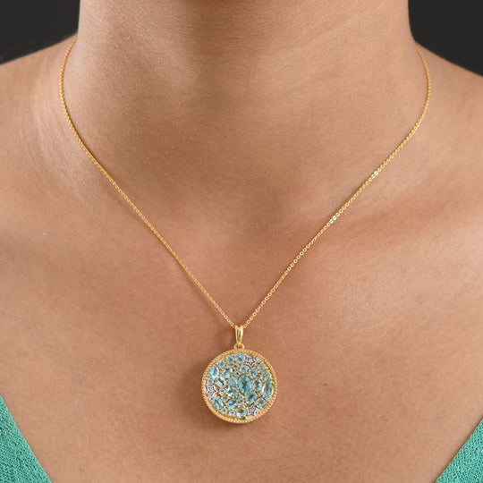 D'Joy AAA Blauer Apatit Schmuckset ca. 50 cm 925 Silber 750 Gelbgold Vermeil und 925 Silber Rhodiniert ca. 3.91 ct