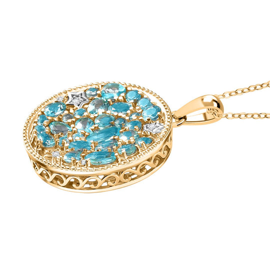 D'Joy AAA Blauer Apatit Schmuckset ca. 50 cm 925 Silber 750 Gelbgold Vermeil und 925 Silber Rhodiniert ca. 3.91 ct