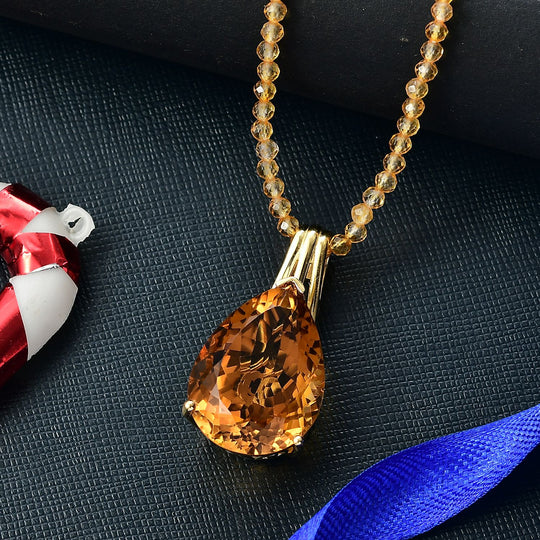 D'Joy AA Citrin Schmuckset ca. 50 cm 925 Silber 750 Gelbgold Vermeil ca. 85.83 ct