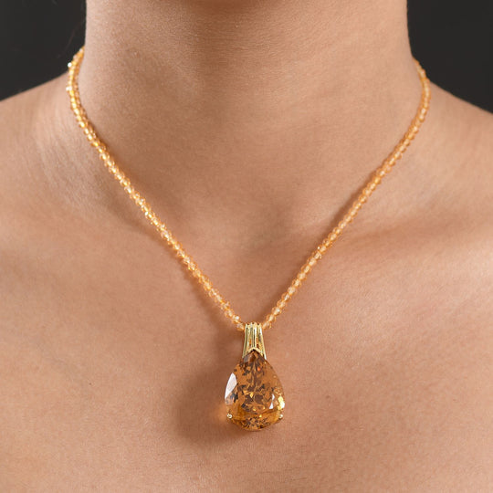 D'Joy AA Citrin Schmuckset ca. 50 cm 925 Silber 750 Gelbgold Vermeil ca. 85.83 ct