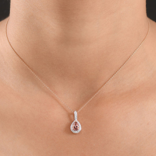 D'Joy AA Blush Turmalin, Weißer Zirkon Schmuckset ca. 50 cm 925 Silber 750 Roségold Vermeil ca. 1.01 ct
