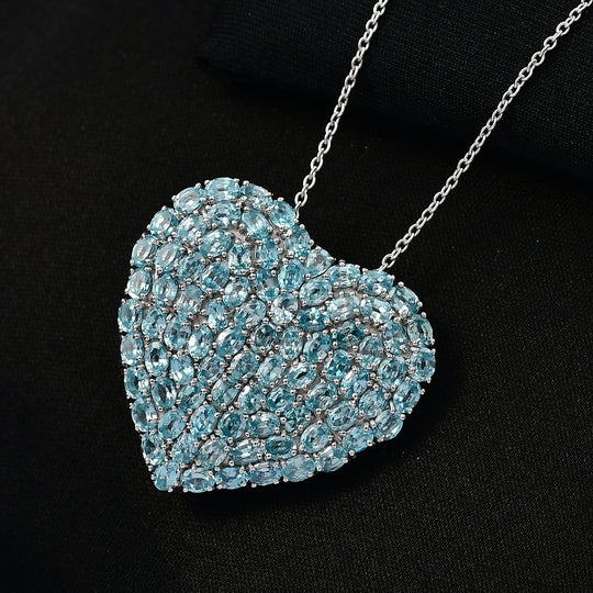 D'Joy Blauer Zirkon Anhänger mit Kette, ca. 45 cm + 5 cm Extender, 925 Silber rhodiniert ca. 21.37 ct